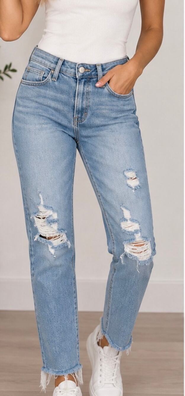 Just Black Denim Distressed High Rise Straight Jeans Size 29